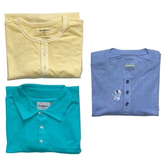Lot of 3 Mens Goodfellow Short Sleeve T-Shirt Polo Apt.9 Long Sleeve Top Size L - Picture 1 of 10